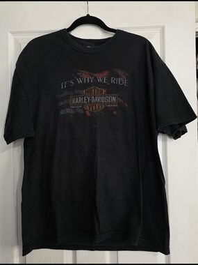 Dothan Harley-Davidson Black Tee with Red and Orange Shield Graphic